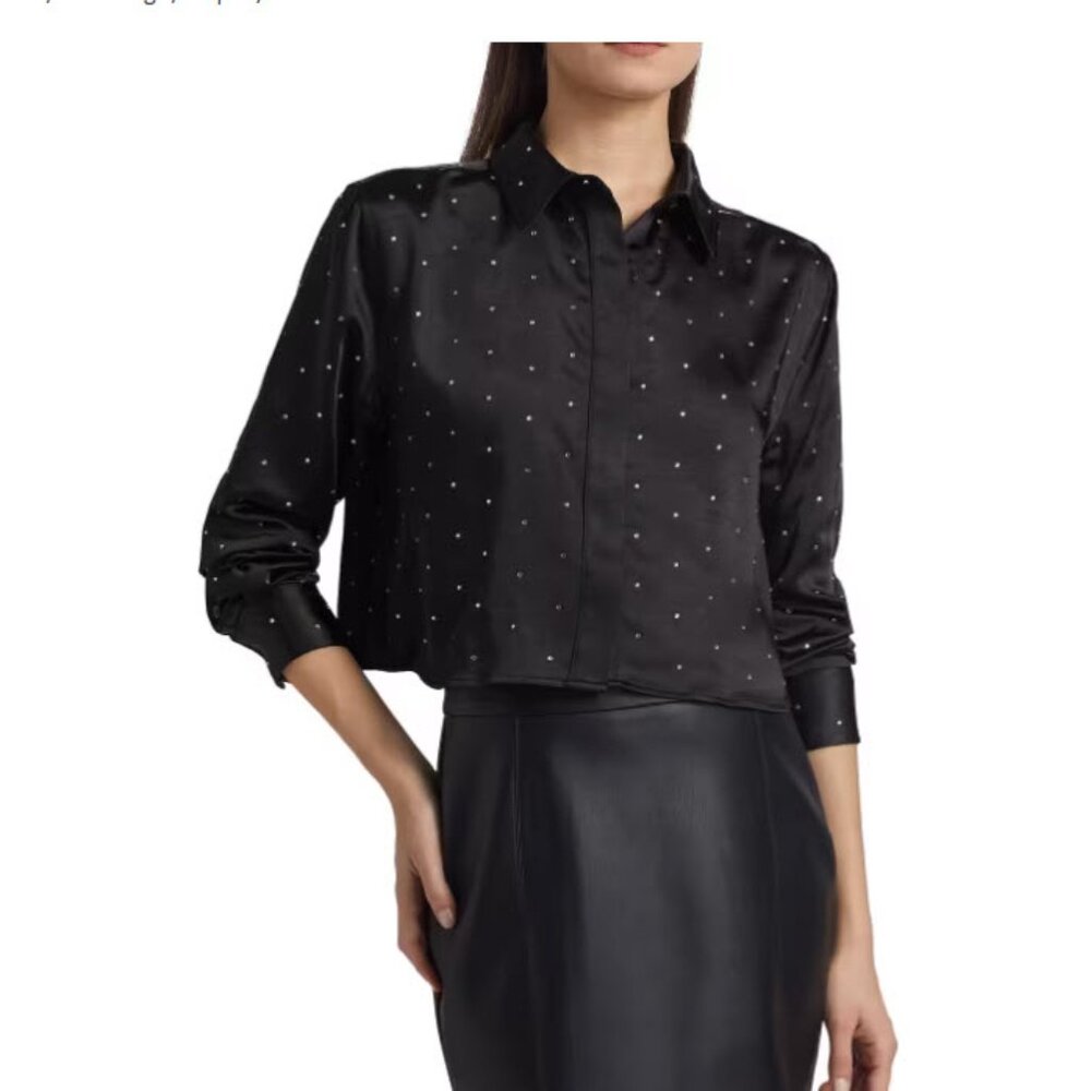 NWT Good American Crystal Satin Cropped Shirt Size S